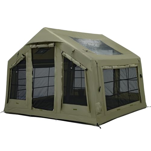 MC エアーテント 8㎡ オックスフォード素材 インフレータブル ロッジ型 3~5人用 煙突穴付き ファミリー キャンプ 組立簡単 エアフレームテント アウトドア 防蚊虫 4シーズン 収納袋 空気入れ付き 1枚目 画像