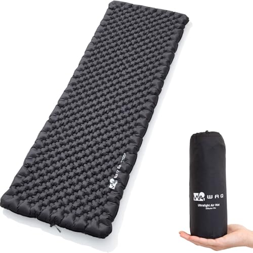 WAQ Ultra Light AirMat ウルトラライトエアマット アウトドア 7cm R値7.0 超軽量 コンパクト キャンプ 登山 簡単収納 エアバッグ付 リペアキット付 r値 マット 車中泊 テント泊 防水 防災 (スクエア-BLACK) 1枚目 画像