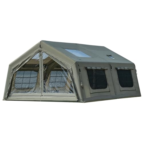 MC エアーテント 17㎡ オックスフォード素材 インフレータブル 2ルーム 超大空間 ロッジ型テント 煙突穴付き 480x360x220cm 6～10人用 ファミリー キャンプ 簡単設営 アウトドア 日除け 遮熱 グランピング 画像1