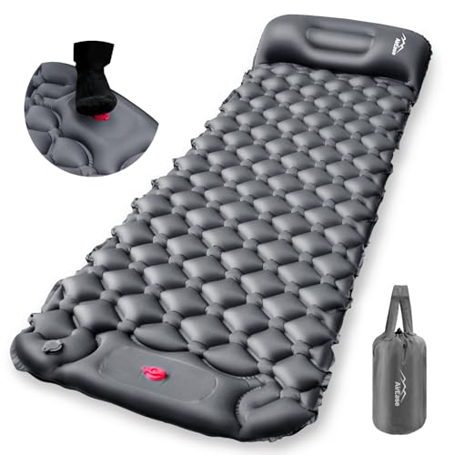 エアーマット キャンプ【2025NEWモデル・.25秒膨らむ・10CM厚さ】 足踏み式 R値4.0 厚手 枕付き 車中泊 防災 超軽量 コンパクト 防水 寝袋 持ち運び便利 簡単収納 災害マット 登山 キャンプ用品 テント 収納袋付き 1枚目 画像