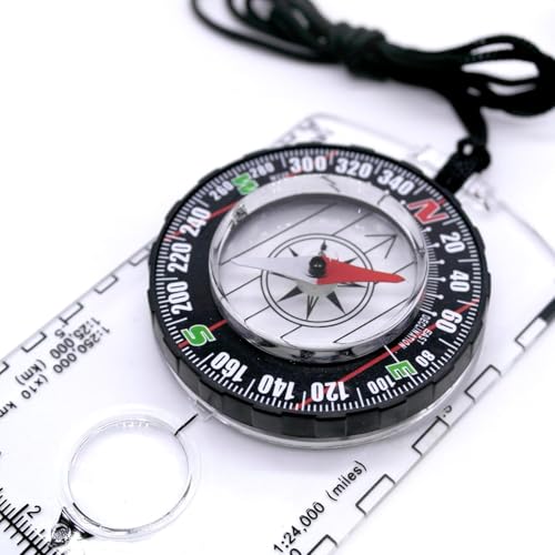 方位磁石 コンパス ベースプレート 方位磁針 夜光 羅針盤 ルーペ付 登山 ハイキング ストラップ マップスケール ハイキング ナビゲーション ポータブルエクスプローラー 携帯便利 軽量 防水 中間 画像