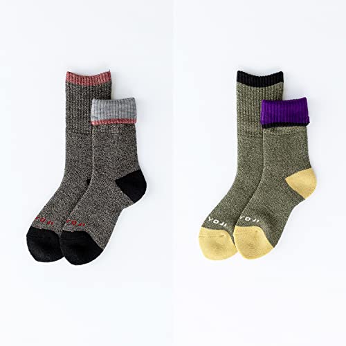 [千代治のくつ下] 本格トレッキングソックス(登山用靴下) レディース 2足組 22-24cm ブラック&オリーブ 日本製 最後 画像