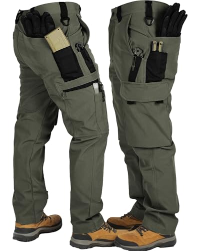 [YKS JOOB] メンズ アウトドア ロングパンツ 裏起毛 防寒防風 通気 撥水 カーゴパンツ 耐摩耗 カジュアル タクティカルパンツ 作業パンツ トレッキングパンツ 登山 釣り 秋冬用 グリーン L 画像1