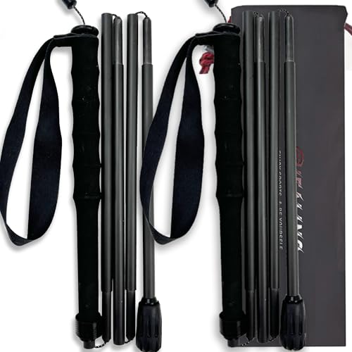 KHEALING トレッキングポール カーボン 折畳み【超軽量110g/120g/130G】炭素繊維 登山 ポール 5節 2本セット 110/120/130 cm ハイキングポール 滑り止め コンパクト 遠足 登山用品 徒歩 キャップ 吸湿発散性に 収納バッグ付 男女兼用 オフロード(人気登山ブロガー絶賛推薦!) (黒色リストストラップ(110cm)) 1枚目 画像
