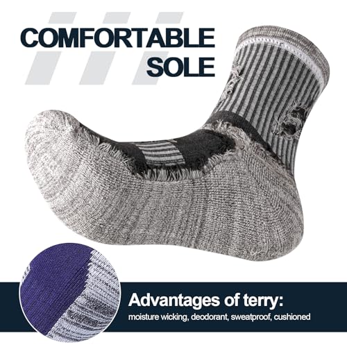 [YUEDGE] メンズ 通気性 綿 クッション 厚手 靴下 登山スポーツソックス 5足组(ブラック/ダークブルー/ダークグレー/オリーブグリーン/レッド) 最後 画像