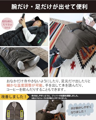 Bears Rock ベアーズロック -15度 寝袋 シュラフ マミー型 センタージッパー 4シーズン対応 FX-451G オールブラック 中間 画像