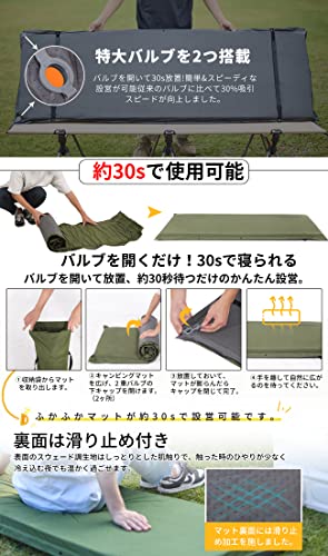 CAMDOOR キャンプ マット エアーマット 厚手 10cm【30秒自動膨張・より広い】R値 6.8 インフレーターマット 車中泊 コンパクト 自動膨張 キャンパー 無限連結可能 キャンプ用品 寝具エアーベッド 防水防潮 安全無臭 持ち運び便利 簡単収納 収納袋付き 中間 画像
