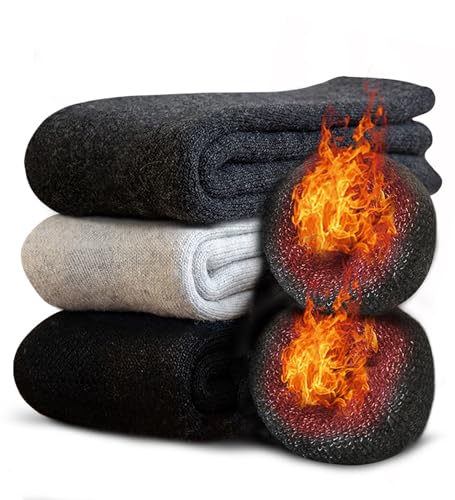 [Bafup] 靴下 メンズ ソックス 冬 厚手【零下防寒・激暖38℃恒温・ウール素材】 ウールソックス 360°蓄熱 極厚裏起毛 防寒 保温 消臭 耐久性 伸縮性 室内 アウトドア 登山 キャンプ 25-29㎝ (#02.ブラック+濃いグレー+ライトグレー) 画像1