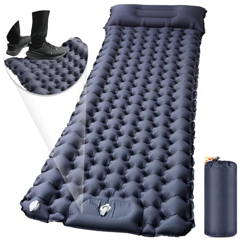 エアーマット キャンプ マット【30s膨らむ・10CM厚さ】足踏み式 無限連結可能 R値4.0 車中泊 防災 厚手 枕付き 超軽量 コンパクト 防水 寝袋 持ち運び便利 簡単収納 補修テープ付 災害 登山 テント用 キャンプ用品 1枚目 画像