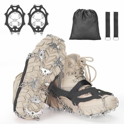 晨陽小店 チェーンスパイク 軽量【強化版・32本爪】 アイゼン 登山 ブラック 3秒着脱 Lサイズ：25.0〜26.5cm 凍結道路 滑り止め 雪山 登山 ハイキング 穴釣り 磯釣り 沢登り 転倒防止 収納袋付き 男女兼用 画像1