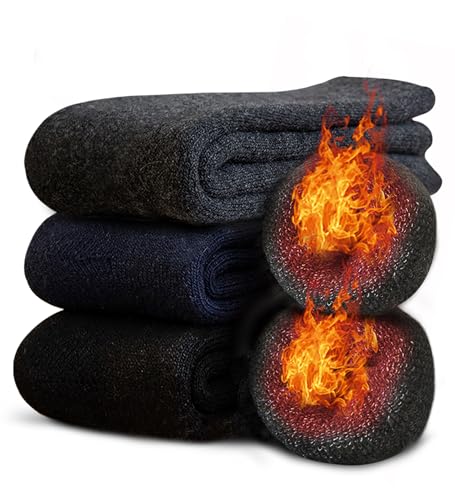 [Bafup] 靴下 メンズ ソックス 冬 厚手【零下防寒・激暖38℃恒温・ウール素材】 ウールソックス 360°蓄熱 極厚裏起毛 防寒 保温 消臭 耐久性 伸縮性 室内 アウトドア 登山 キャンプ 25-29㎝ (#01.ブラック+濃いグレー+ネイビー) 画像1