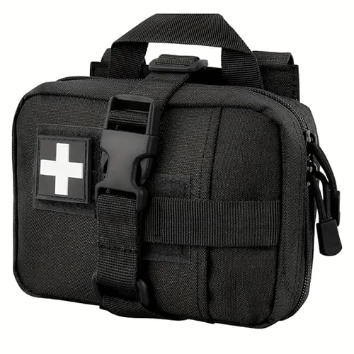[THREE RABBITS]救急キット メディカルポーチ アウトドア ハイキング、ハンティング、旅行用 サバイバルゲーム 耐摩耗性素材 モーリースタイル ファスナーストラップ (ブラック) 1枚目 画像