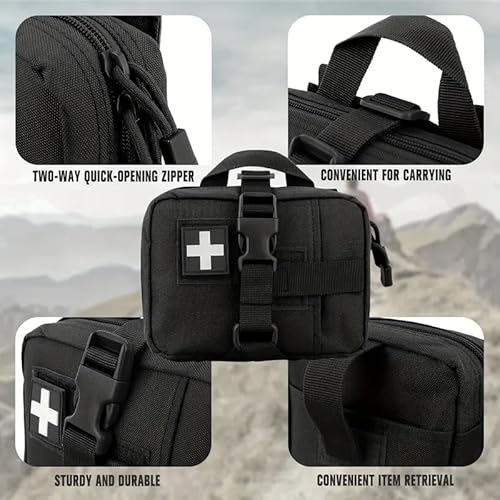 [THREE RABBITS]救急キット メディカルポーチ アウトドア ハイキング、ハンティング、旅行用 サバイバルゲーム 耐摩耗性素材 モーリースタイル ファスナーストラップ (ブラック) 最後 画像