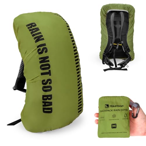 [HIKEMAN] リュックカバー ザックカバー レインカバー 防水カバー 高耐水 超軽量 風飛び防止 盗難防止 一体型の収納袋 30-40L適用 登山 自転車 通勤 通学 アウトドア 梅雨対策 5カラー (アーミーグリーン, M) 1