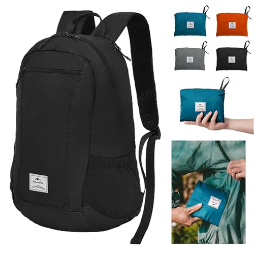 Naturehike 登山リュック 折り畳み 25L/30L 給水袋ホース用穴 防水PU2000mm+ 超軽量 耐摩耗性 アウトドア 登山 メンズ レーディス 大容量 (25L, ブラック)の外観・全体像 画像