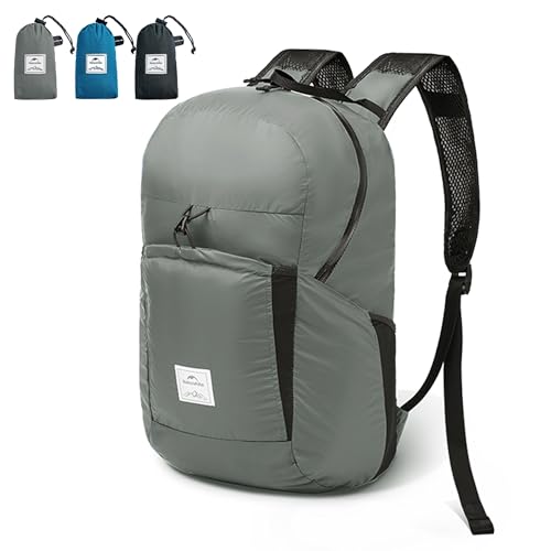 Naturehike 登山リュック 折り畳み 25L/30L 給水袋ホース用穴 防水PU2000mm+ 超軽量 耐摩耗性 アウトドア 登山 メンズ レーディス 大容量 (22L, グレー)の外観・全体像 画像