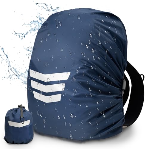 [BESPOTCL] リュックカバー 防水 ザックカバー 完全防水 軽量 クロスバックル 反射材 リュック レインカバー 落下防止 収納袋付き 通勤 通学 登山 自転車 (ミッドナイトブルー, M(35)) 1