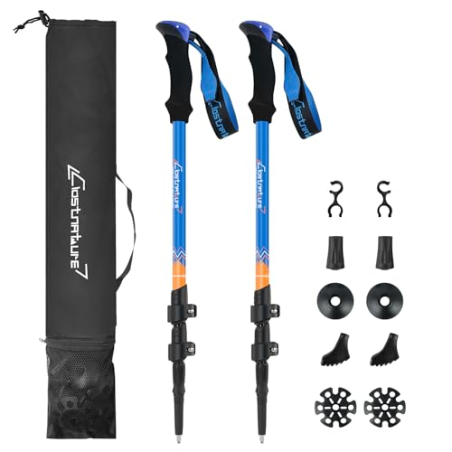 Clostnature トレッキングポール - アルミ製 2本セット 超軽量 コンパクト 伸縮式 登山 ストック ハイキングポール ウォーキングポール 登山用 58-135cm 調整可能 収納バッグ&付属品付きの外観・全体像 画像