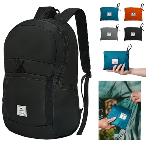 Naturehike 登山リュック 折り畳み 25L/30L 給水袋ホース用穴 防水PU2000mm+ 超軽量 耐摩耗性 アウトドア 登山 メンズ レーディス 大容量 (30L, ブラック)の外観・全体像 画像