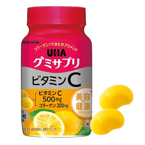 UHA グミサプリ ビタミンC 30日分 60粒 1日2粒 ボトルタイプ レモン味 2粒に500mgのビタミンC配合の外観・全体像 画像