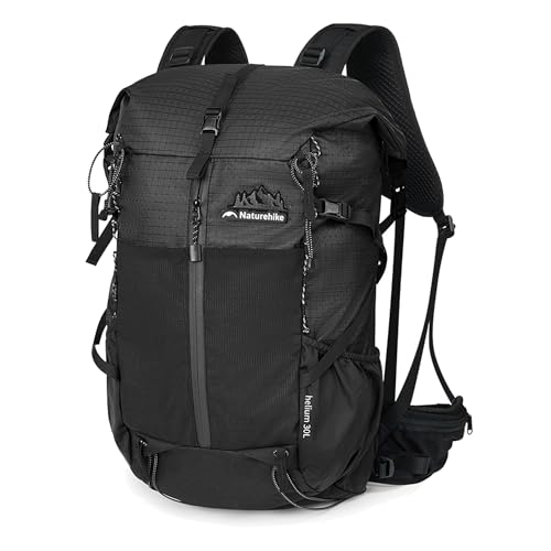 Naturehike バックパック 40L大容量 側面ジッパー 水分補給穴 背部調整 軽量 通気 レインカバー付き コンパクト メンズ レーディス 登山リュック (30+5L, ブラック)の外観・全体像 画像