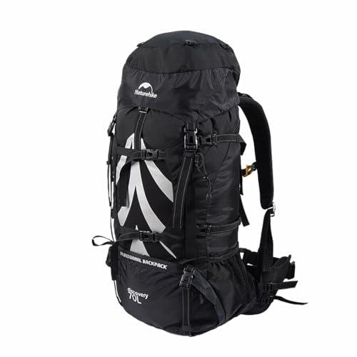 Naturehike 70+5L登山リュックサック 防災 軽量 防水 多機能 高通気性 男女兼用 スポーツ/アウトドア/キャンプ/長期旅行(深夜の黒)の外観・全体像 画像
