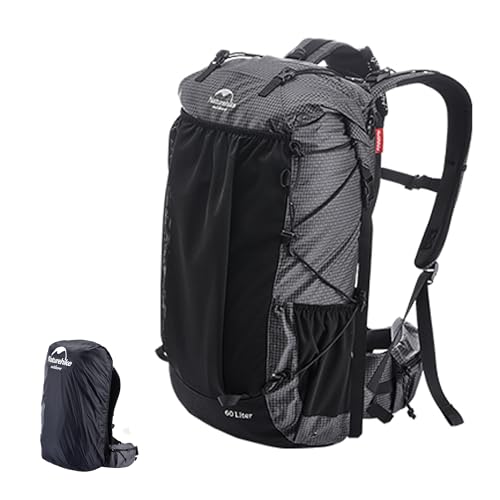 Naturehike 登山リュック 65L/45L大容量 14kg耐荷重 進級素材 分類収納 快適なキャリングシステム 耐磨耗 防撥水 軽量 DIYロープ 快適 強いサポート 人間工学設計 防水カバー付き 徒歩 ハイキング 旅行 防災 登山バッグ バックパック アウトドアリュック (ブラック, 40+5L)の外観・全体像 画像