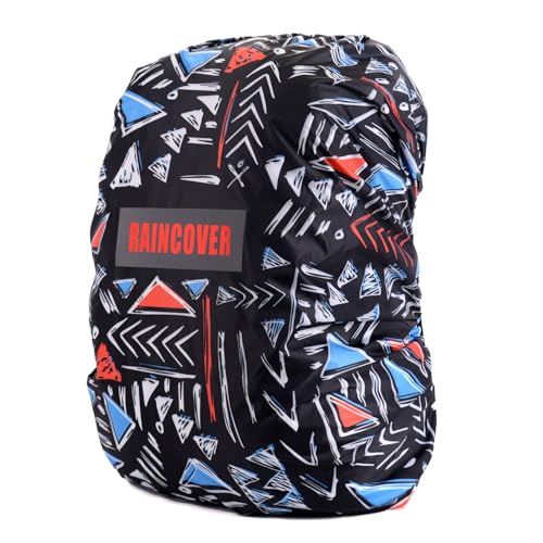 【2025年のNEWスタイル】リュックカバー 防水 高耐久性 反射テープ 風飛び防止 夜間安全 アウトドア 通勤 通学 梅雨対策 雨よけ ザックカバー【黒い三角/L(40L-55L)】 1
