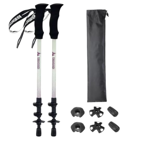 トレッキングポール カーボン 2本セット 伸縮 軽量157g 57-120cm アンチショック 頑丈 高級登山ストック ウォーキングステッキ タングステン杖先 吸水グリップ 収納バック付 ハイキング スキー 登山杖 山登り用品 (アイボリー) 1