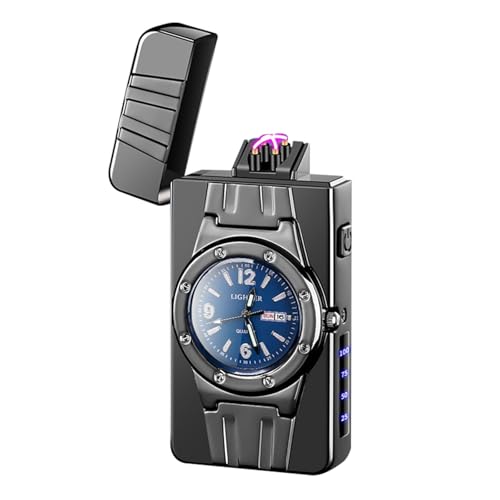 TIKIUKI プラズマライター USB充電式 電子ライター デュアルアーク 金属ボディ 屋外対応 風防 おしゃれ ギフト ライター プレゼント（ブラック冷静） 1