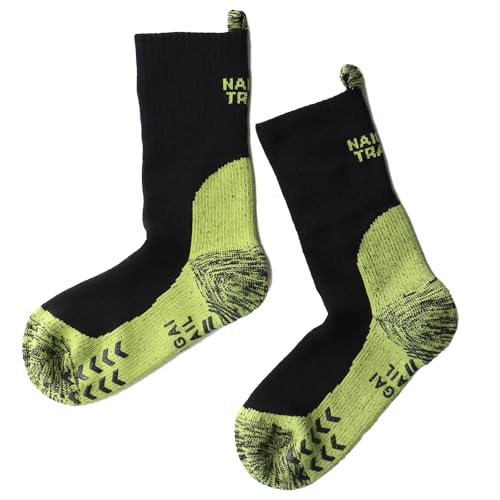 [ナイガイ] メリノウール混 登山 靴下 2重リブ 足口ループ付 足底滑り止め付き 総パイル クルー丈ソックス アウトドア メンズ＆レディース ソックス 靴下 男性 女性 プレゼント ギフト NAIGAITRAIL 90370007 (JP, 数字サイズ, 23.0 cm, 25.0 cm, 98.ブラック) 1