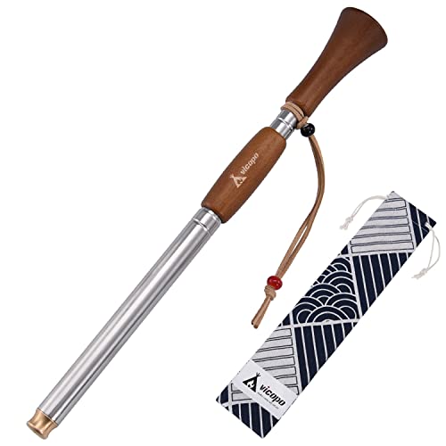 Vicopo 火吹き棒 キャンプ 火起こし 最長82cm ロング 伸縮式 コンパクト 焚き火 棒 ファイヤーブラスター 天然木 ふいご ステンレス ひふき棒 真鍮先端 キャンプ/バーベキュー/アカウント用 収納袋付き ダークブラウン 1