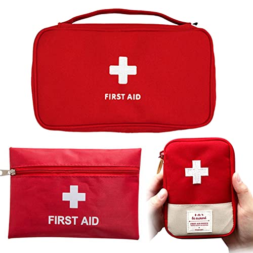 Longbest お薬収納ポーチ 携帯用救急箱 応急処置バッグ 軽量家庭学校旅行出張 アウトドア メディカルポーチ 緊急処置セット 救急バッグ 手提げ 携帯便利 (レッドS+M+ポーチ) 1