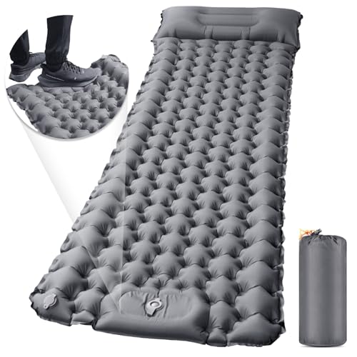 エアーマット キャンプ マット【30s膨らむ･10CM厚さ】お花見に 足踏み式 無限連結可能 R値4.0 車中泊 防災 厚手 枕付き 超軽量 コンパクト 防水 寝袋 持ち運び便利 簡単収納 補修テープ付 災害 登山 テント用 キャンプ用品 1