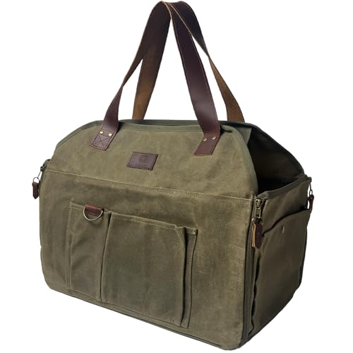 ZUKK 薪バッグ キャンプ 焚き火 ギアバッグ 本革 極厚帆布 容量50L 高耐久 パラフィン 自立式 撥水 ログキャリー 薪スタンド (オリーブブラウン×ダークブラウン) 1