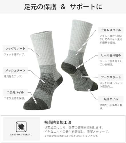 VAXPOT(バックスポット) トレッキングソックス 2足組 登山靴下 メンズ レディース キッズ 【足底クッション 甲メッシュ 抗菌防臭加工】 VA-8272 BLK 23-25cmの詳細・まとめ 画像