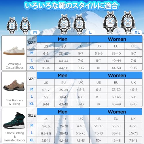 DOMOR アイゼン 28本爪 チェーンスパイク 201ステンレス製 スノースパイク 軽量 靴底用 凍結道路 通勤 登山 雪山 滑り止め 男女兼用 収納袋付き Mの特徴・詳細 画像