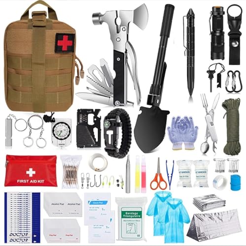 Acnivkoサバイバルキット 多機能サバイバルツールと装備 救急セット 防水 携帯用 登山 車 防災グッズ 釣り 狩猟 探検 応急医療用品 荒野での生存のための応急処置緊急用品 サバイバルグッズ サバイバルキット サバイバルぐっず ツールセット アウトドア 小さい収納便利防水 ホーム救急キット 防災キット (カーキバッグセット) 1