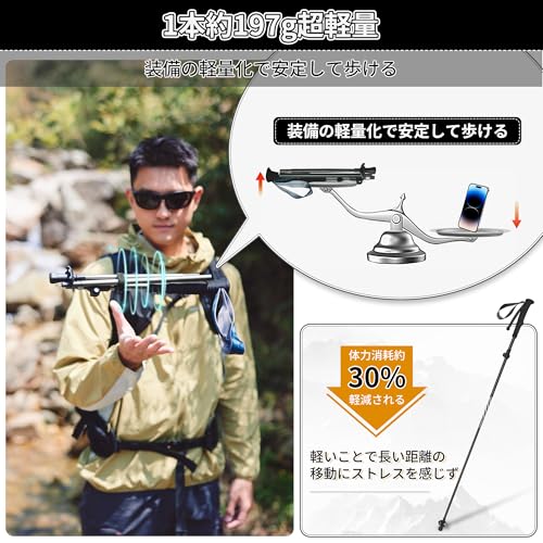 Naturehike公式ショップ トレッキングポール 折りたたみ式 2本セット 登山 ストック カーボン+アルミ 197g/本 ウォーキングポール 山登り 軽量 ハイキング コンパクト アウトドア 男女兼用の詳細・まとめ 画像