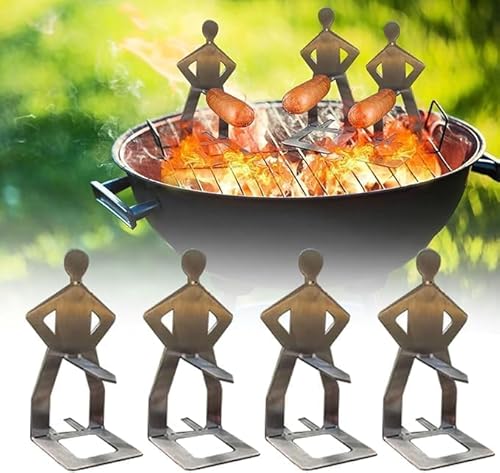 バーベキュー グリルホルダー おもしろ 人型 トングスタンド トング置き 串焼きスタンド 焼き串 ソーセージスタンドホルダー ステンレス製 キャンプ用 BBQツール アウトドア 4本セット 1