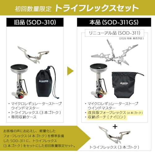 ソト(SOTO) マイクロレギュレーターストーブ ウインドマスター トライフレックスセット シングルバーナー SOD-311GSの特徴・詳細 画像