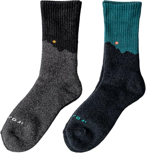 [千代治のくつ下] メンズ 高御位山 トレッキングソックス 2足組 25-27cm チャコール&ダークブルー 日本製 1