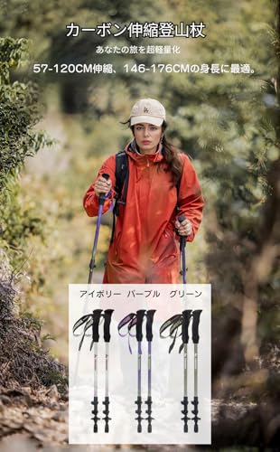 トレッキングポール カーボン 2本セット 伸縮 軽量157g 57-120cm アンチショック 頑丈 高級登山ストック ウォーキングステッキ タングステン杖先 吸水グリップ 収納バック付 ハイキング スキー 登山杖 山登り用品 (アイボリー)の詳細・まとめ 画像