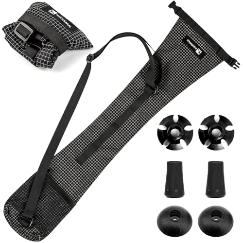 トレッキングポール 専用袋 ウォーキングポールバッグ ストックケース 収納袋 トレッキング用キャリーバッグ ポケット付き キャリーバッグの長さ調整可能 耐久性 防水 ナイロン製 コンパクト トレッキングポールの保管 電車で移動 (ブラック) 1