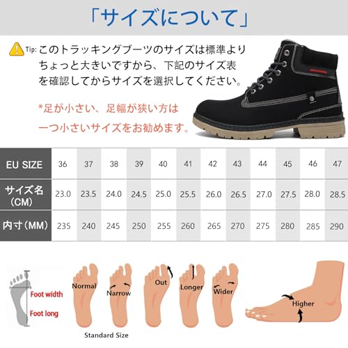 [ZUSERIS] アウトドア ハイキングシューズ メンズ レディース トレッキングシューズ 防水 防滑 衝突防止 登山靴 大きいサイズ ハイカット ウォーキング 耐摩耗性 ブラック25.0CMの詳細・まとめ 画像