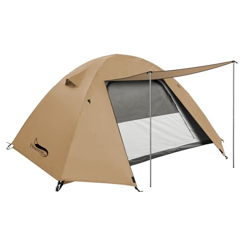 DesertFox テント 2-3人用 4000mm耐水圧 ドームテント 前室あり キャンプテント コンパクト軽量 撥水加工素材 二重層構造 4シーズン 簡単設営 超軽量 UVカット 自立式 通気防風防雨 ツーリングドーム キャンプテント (カーキ)の外観・全体像 画像