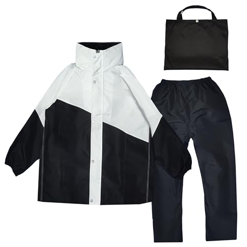 [NeoByteBe] レインコート キッズ 上下セット ランドセル対応 収納袋付き 男の子 女の子 120～160cm レインスーツ セパレート型 カッパ 修学旅行 林間学校 小学生 中学生 ジュニア 通学用 おしゃれ (黒と白, 4XL (150～165cm)) 1