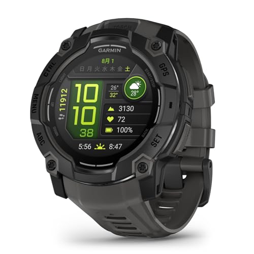 ガーミン(GARMIN) Instinct 3 50mmサイズ AMOLED Black BezelCharcoal Band 010-03020-30 【ランニング・ゴルフ・登山・サイクリング等30種類以上対応】【Android/iOS対応】【Suica機能搭載】【ビジネスシーンもOK】【日本正規品】の外観・全体像 画像