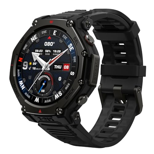 Amazfit T-Rex 3 Pro 48mm スマートウォッチ 登山 トレイルランニング HYROX ヤマレコ ヤマップ G5チタン合金 サファイアガラス スピーカー内蔵 フラッシュライト iPhone Android対応 GPS 6衛星 ミリタリー 3種類オフラインマップ ナビゲーション ルートインポート 10ATM防水 (タクティカルブラック)の外観・全体像 画像