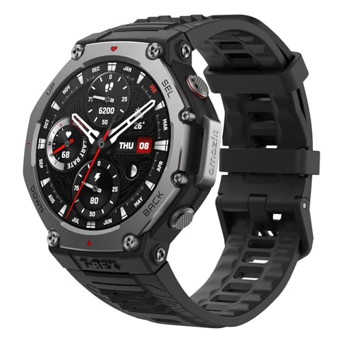 Amazfit T-Rex 3 48mm スマートウォッチ 登山 ヤマレコ ヤマップ アウトドア iPhone Android対応 GPS 6衛星 ミリタリー 超低温動作 3種類オフラインマップ ナビゲーション ルートインポート 170+スポーツモード 健康管理 気圧高度計 筋力トレーニング 10ATM防水 AIによる音声操作と睡眠/運動管理 水泳 サーフィン (オニキス)の外観・全体像 画像